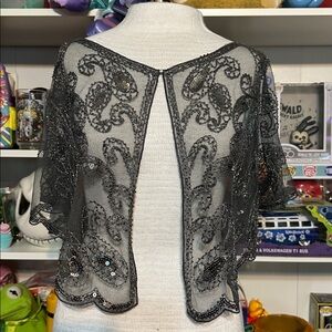 Grey Sequin Bead Embellished Sheer Shawl